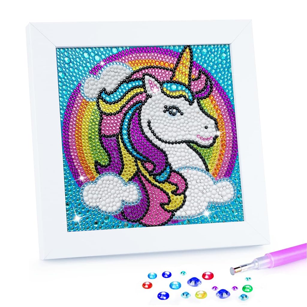 PATPAT DIY 5D Diamond Painting Kit for Kids Rainbow Unicorn Diamond Art Supplies, Arts and Crafts Painting with Frame & Tool, Unicorn Diamond Painting Art Kits for Children Unicorn DIY Desk Decor PATPAT DIY 5D Diamond Painting Kit for Kids Rainbow Unicorn Diamond Art Supplies, Arts and Crafts Painting with Frame & Tool, Unicorn Diamond Painting Art Kits for Children Unicorn DIY Desk Decor